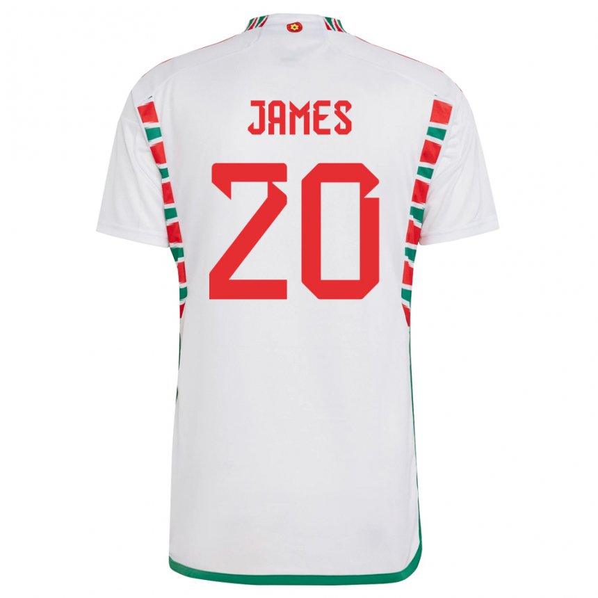 Dětské Velšská Daniel James #20 Bílý Daleko Hráčské Dresy 22-24 Dres