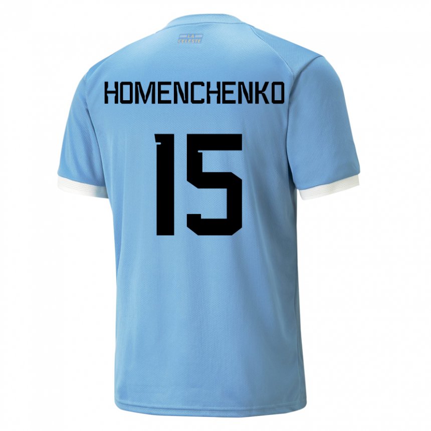 Dětské Uruguayská Santiago Homenchenko #15 Modrý Domů Hráčské Dresy 22-24 Dres