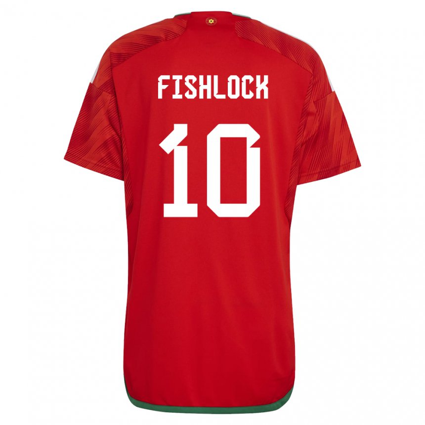 Dětské Velšská Jessica Fishlock #10 Červené Domů Hráčské Dresy 22-24 Dres