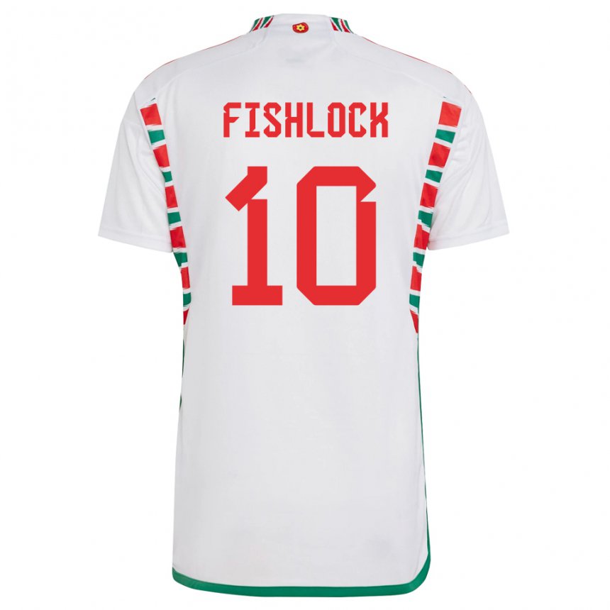 Dětské Velšská Jessica Fishlock #10 Bílý Daleko Hráčské Dresy 22-24 Dres