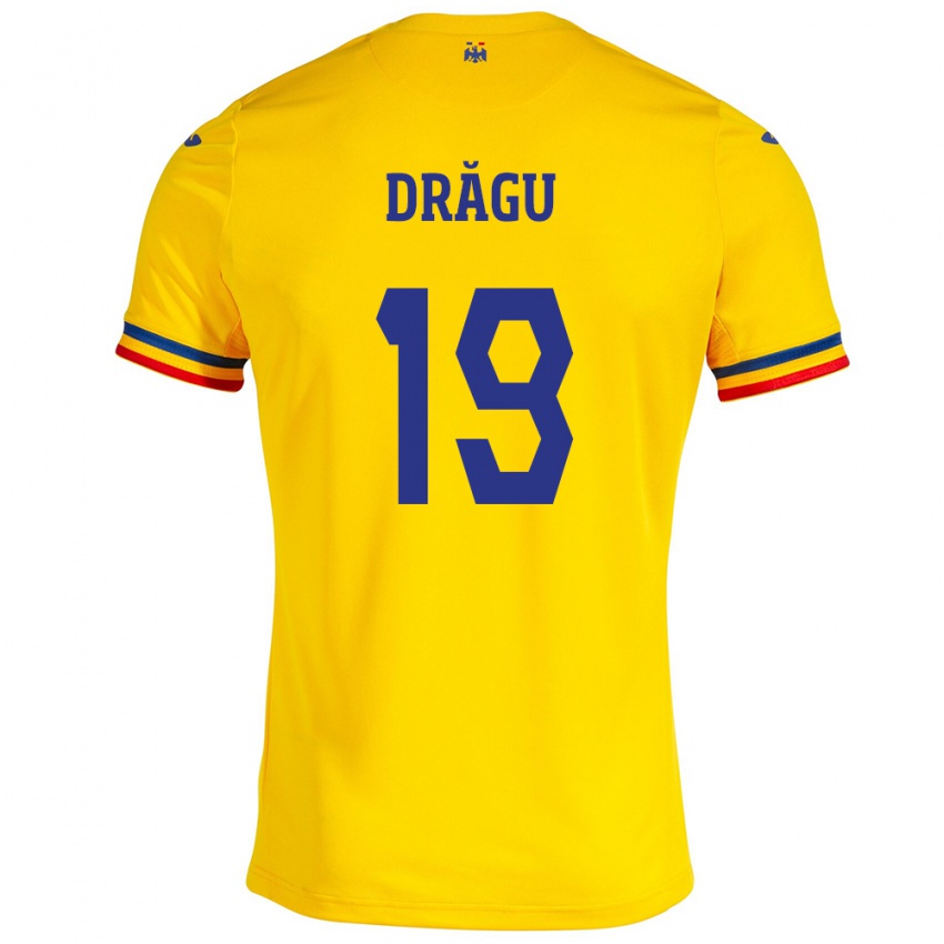 Dětské Rumunsko Denis Drăguş #19 Žlutá Domů Hráčské Dresy 24-26 Dres
