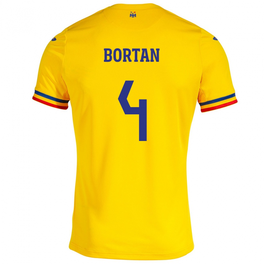 Dětské Rumunsko Ioana Bortan #4 Žlutá Domů Hráčské Dresy 24-26 Dres