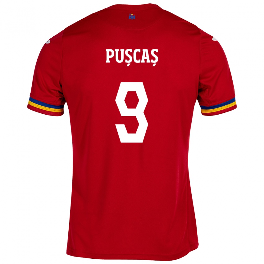 Dětské Rumunsko George Pușcaș #9 Červené Daleko Hráčské Dresy 24-26 Dres