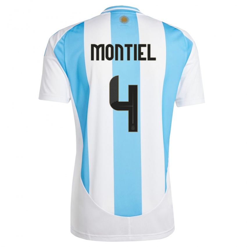 Dětské Argentina Gonzalo Montiel #4 Bílá Modrá Domů Hráčské Dresy 24-26 Dres