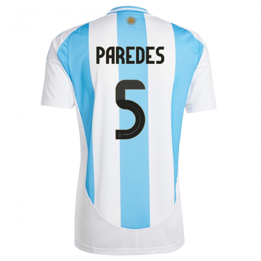 Dětské Argentina Leandro Paredes #5 Bílá Modrá Domů Hráčské Dresy 24-26 Dres