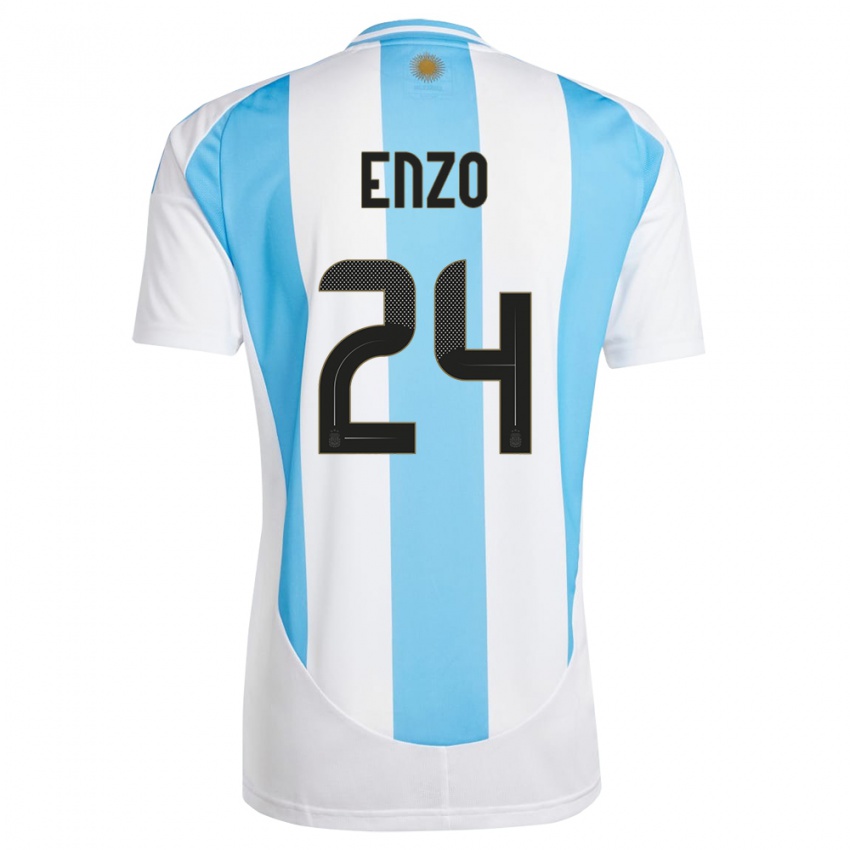 Dětské Argentina Enzo Fernandez #24 Bílá Modrá Domů Hráčské Dresy 24-26 Dres