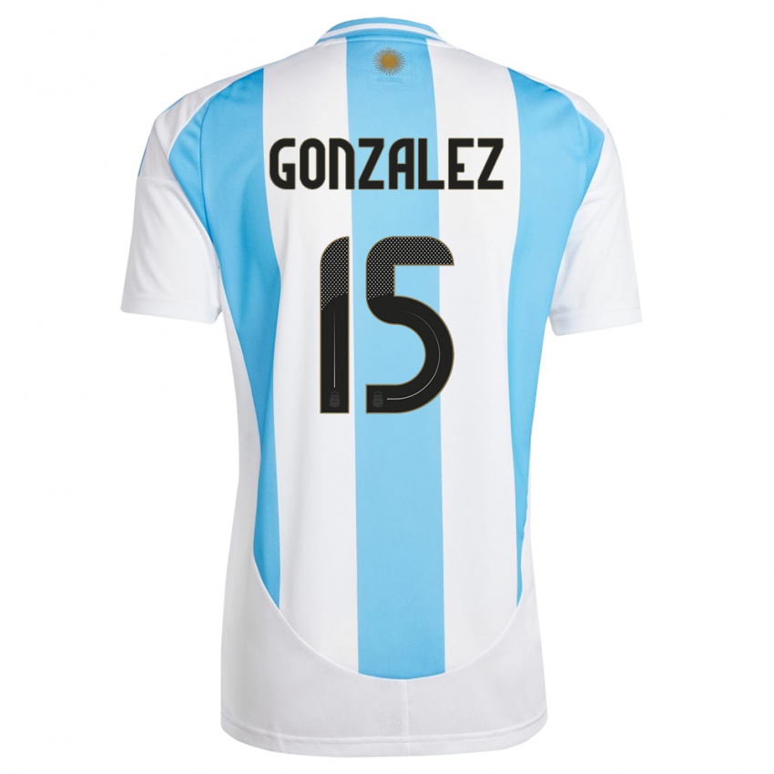 Dětské Argentina Nicolas Gonzalez #15 Bílá Modrá Domů Hráčské Dresy 24-26 Dres