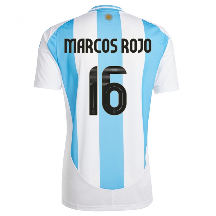 Dětské Argentina Marcos Rojo #16 Bílá Modrá Domů Hráčské Dresy 24-26 Dres