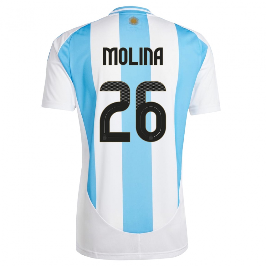 Dětské Argentina Nahuel Molina #26 Bílá Modrá Domů Hráčské Dresy 24-26 Dres