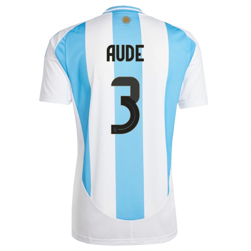 Dětské Argentina Julian Aude #3 Bílá Modrá Domů Hráčské Dresy 24-26 Dres