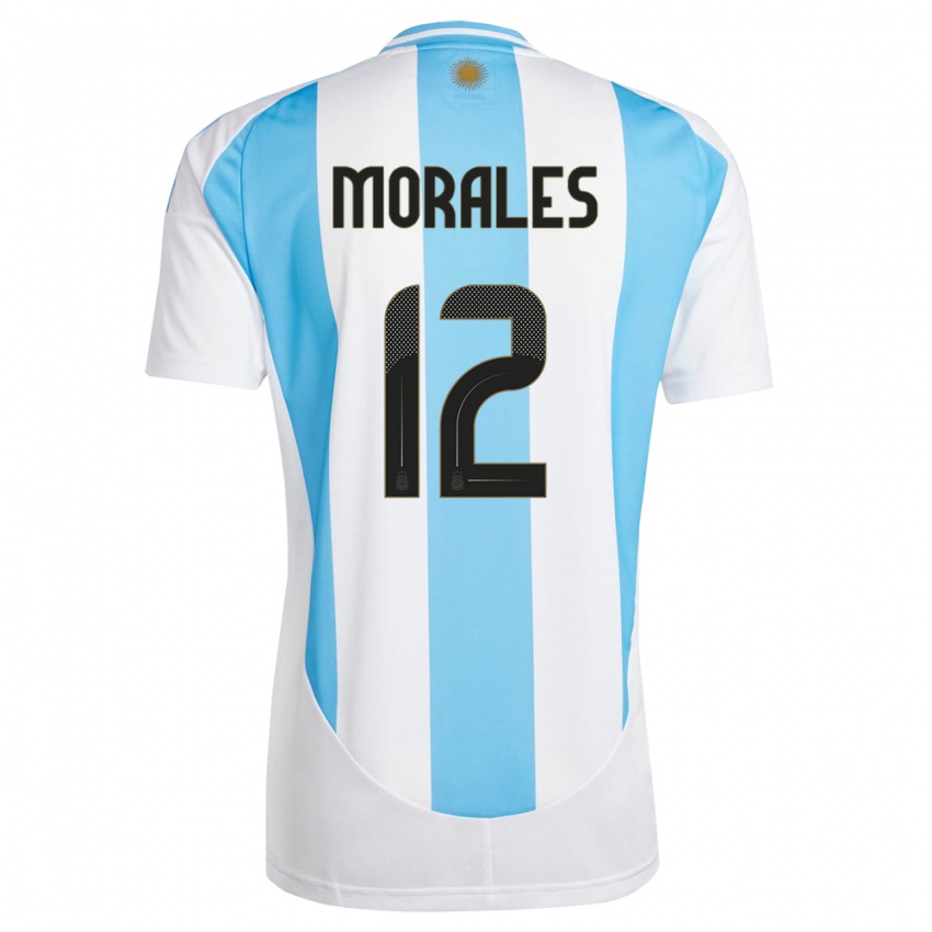 Dětské Argentina Lautaro Morales #12 Bílá Modrá Domů Hráčské Dresy 24-26 Dres