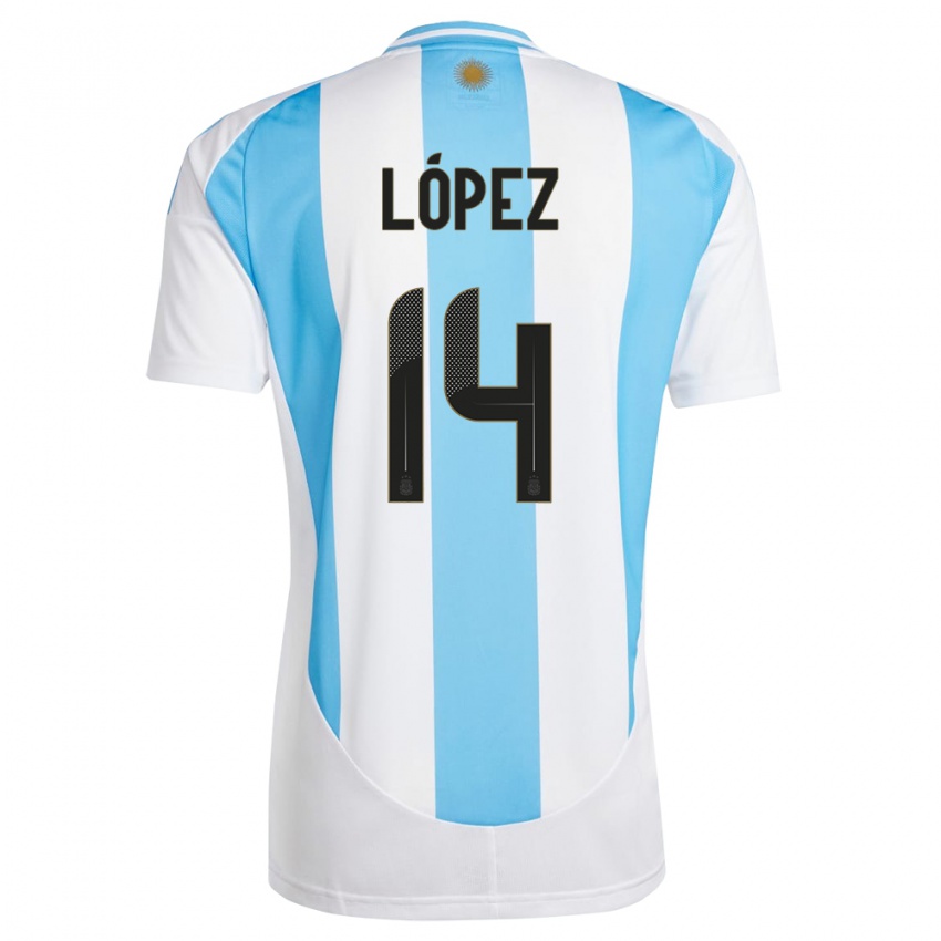 Dětské Argentina Lautaro Lopez #14 Bílá Modrá Domů Hráčské Dresy 24-26 Dres