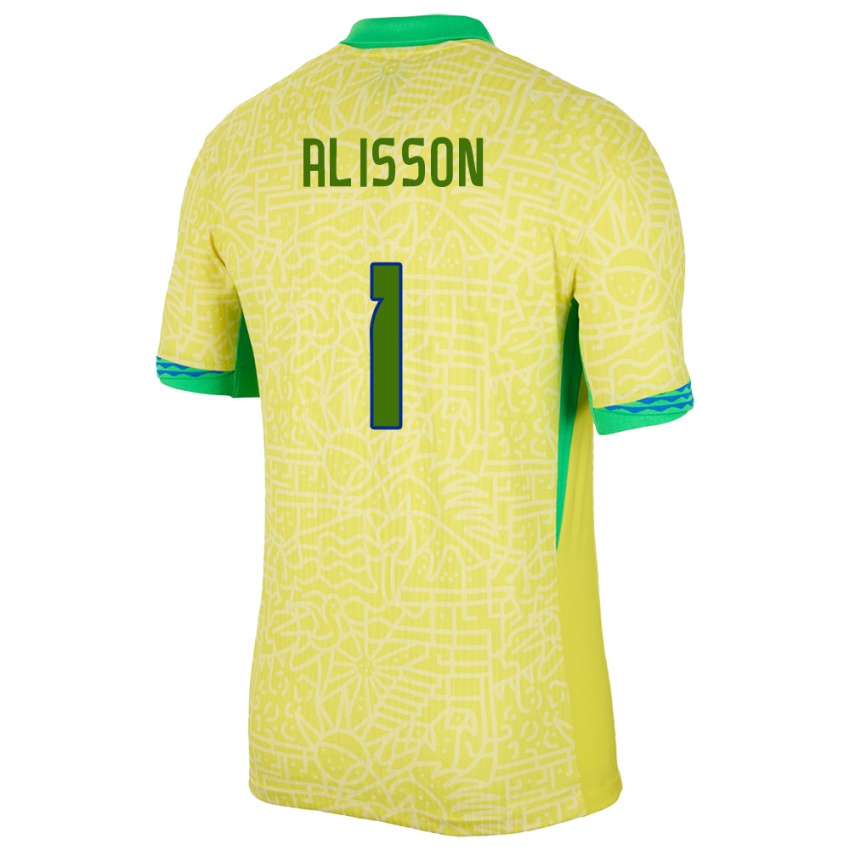 Dětské Brazílie Alisson #1 Žlutá Domů Hráčské Dresy 24-26 Dres