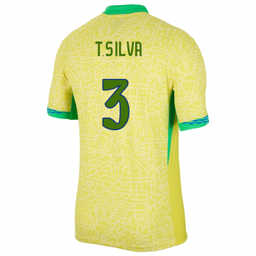 Dětské Brazílie Thiago Silva #3 Žlutá Domů Hráčské Dresy 24-26 Dres