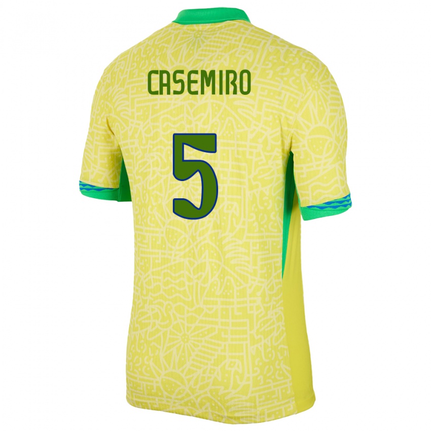 Dětské Brazílie Casemiro #5 Žlutá Domů Hráčské Dresy 24-26 Dres