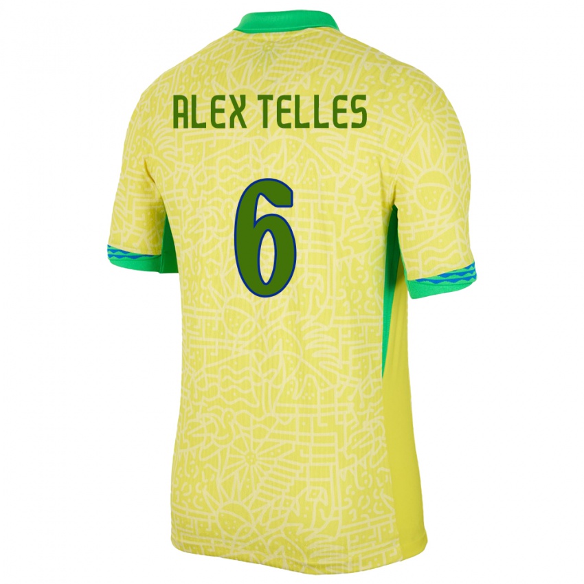 Dětské Brazílie Alex Telles #6 Žlutá Domů Hráčské Dresy 24-26 Dres