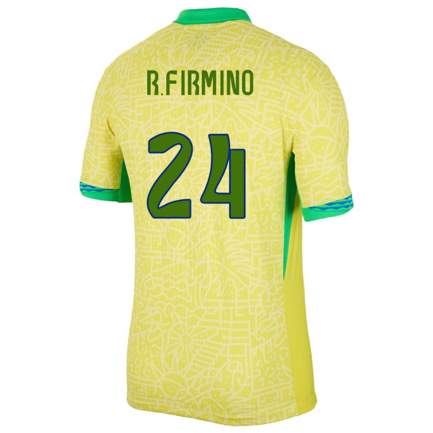 Dětské Brazílie Roberto Firmino #24 Žlutá Domů Hráčské Dresy 24-26 Dres