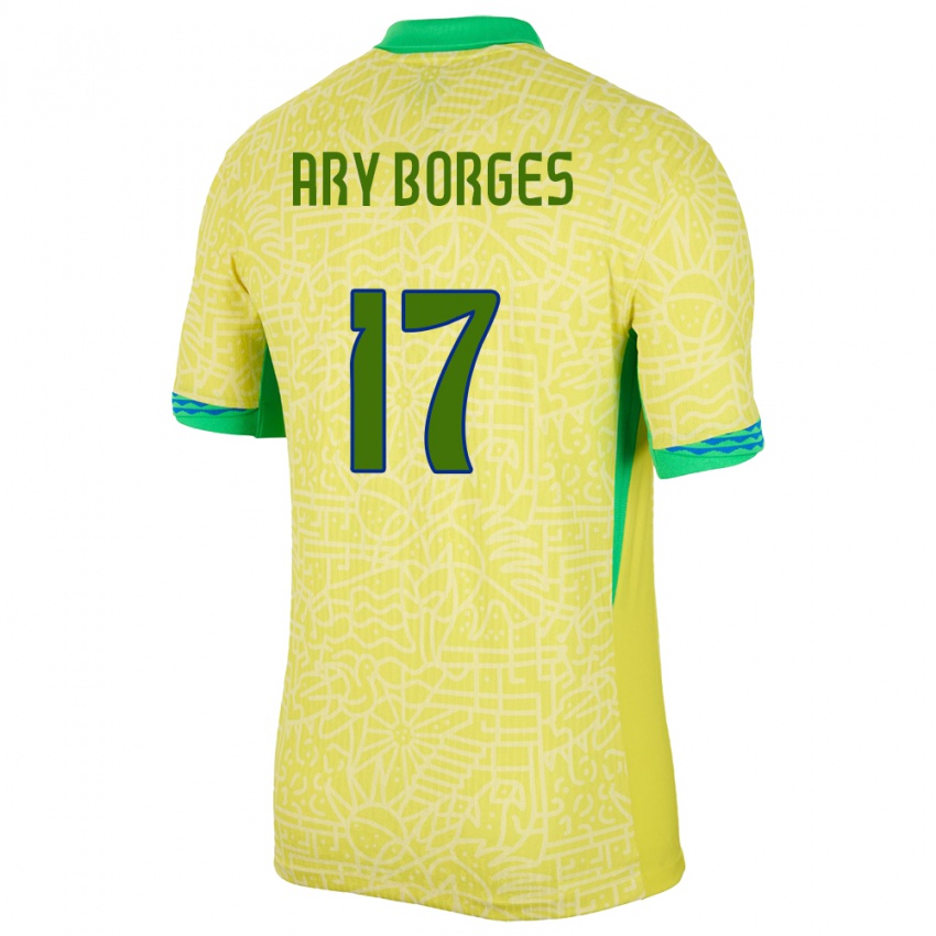 Dětské Brazílie Ary Borges #17 Žlutá Domů Hráčské Dresy 24-26 Dres