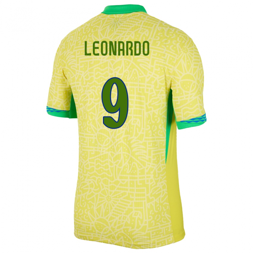 Dětské Brazílie Marcos Leonardo #9 Žlutá Domů Hráčské Dresy 24-26 Dres