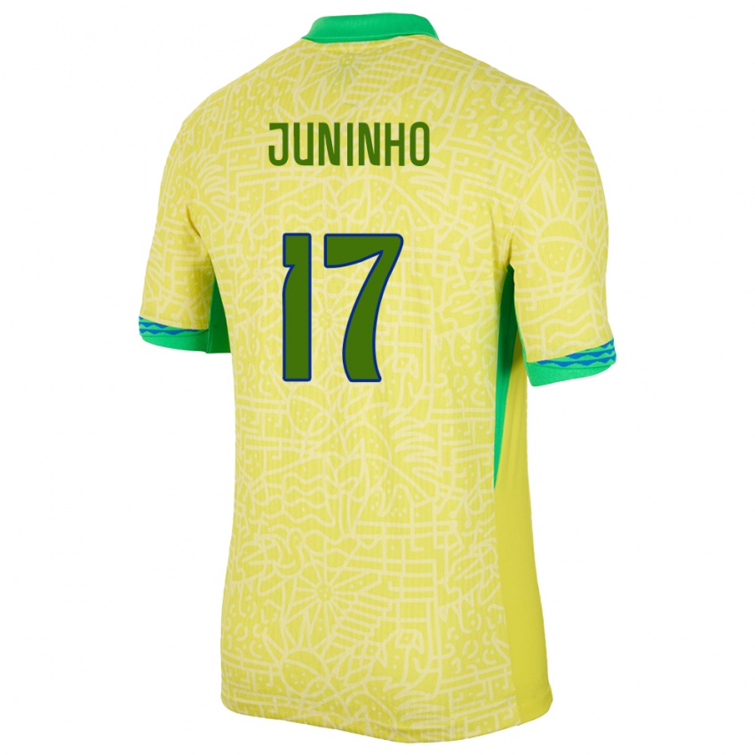 Dětské Brazílie Juninho #17 Žlutá Domů Hráčské Dresy 24-26 Dres