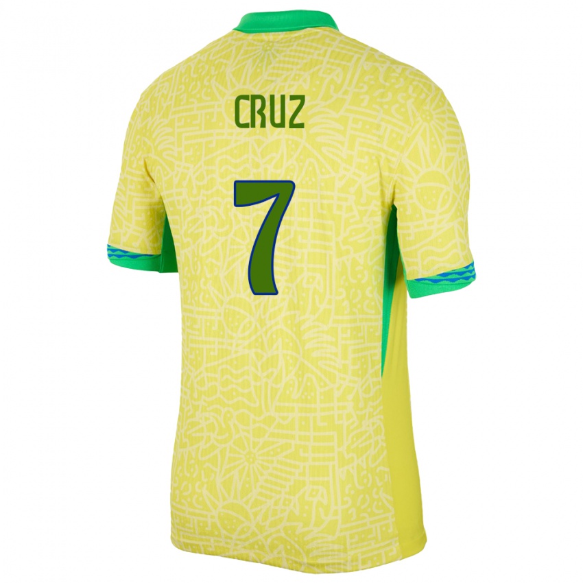 Dětské Brazílie Joao Cruz #7 Žlutá Domů Hráčské Dresy 24-26 Dres