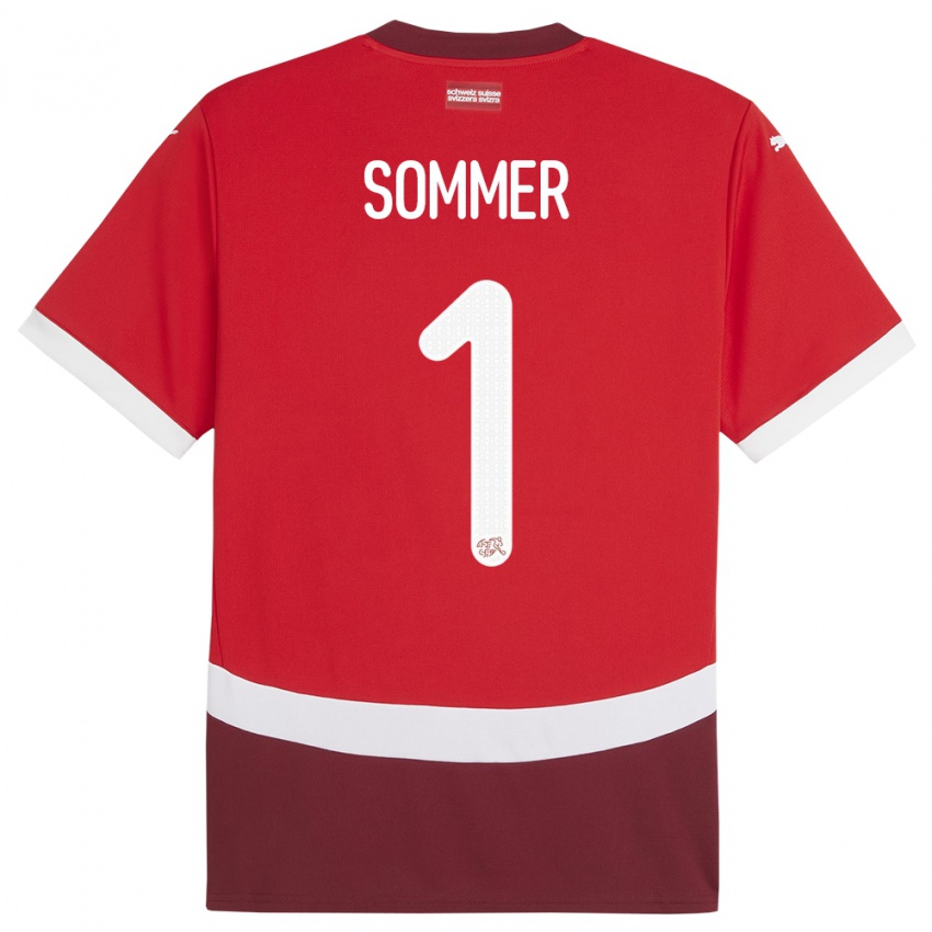 Dětské Švýcarsko Yann Sommer #1 Červené Domů Hráčské Dresy 24-26 Dres