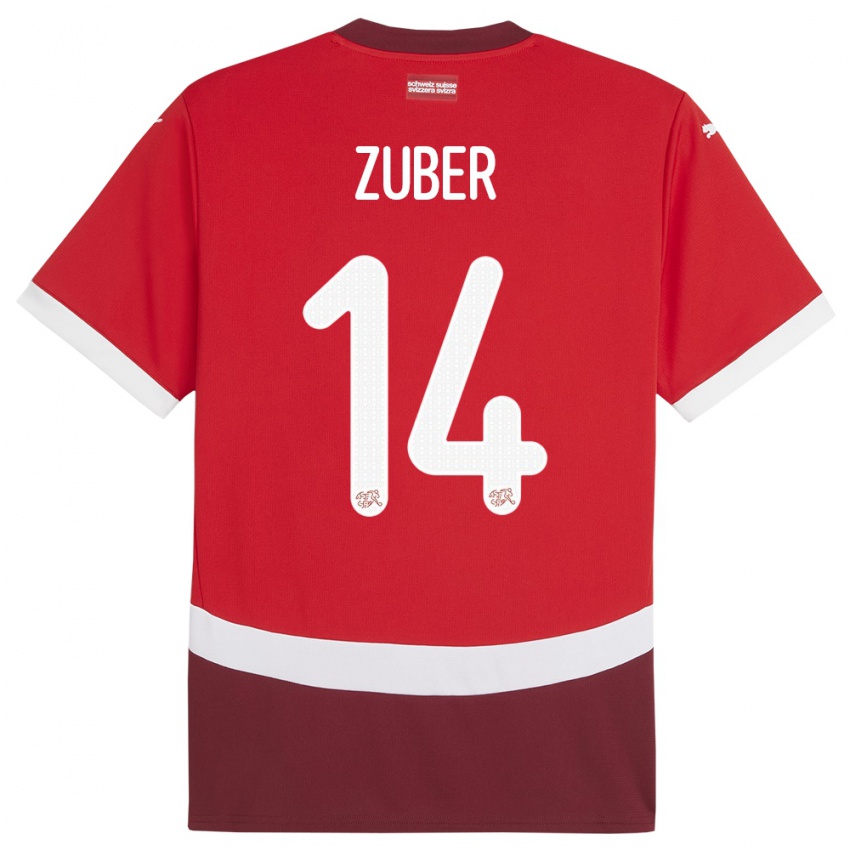 Dětské Švýcarsko Steven Zuber #14 Červené Domů Hráčské Dresy 24-26 Dres