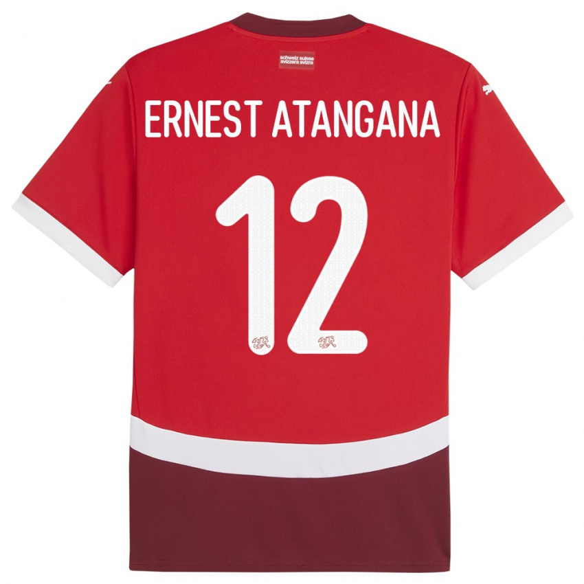 Dětské Švýcarsko Brian Ernest Atangana #12 Červené Domů Hráčské Dresy 24-26 Dres