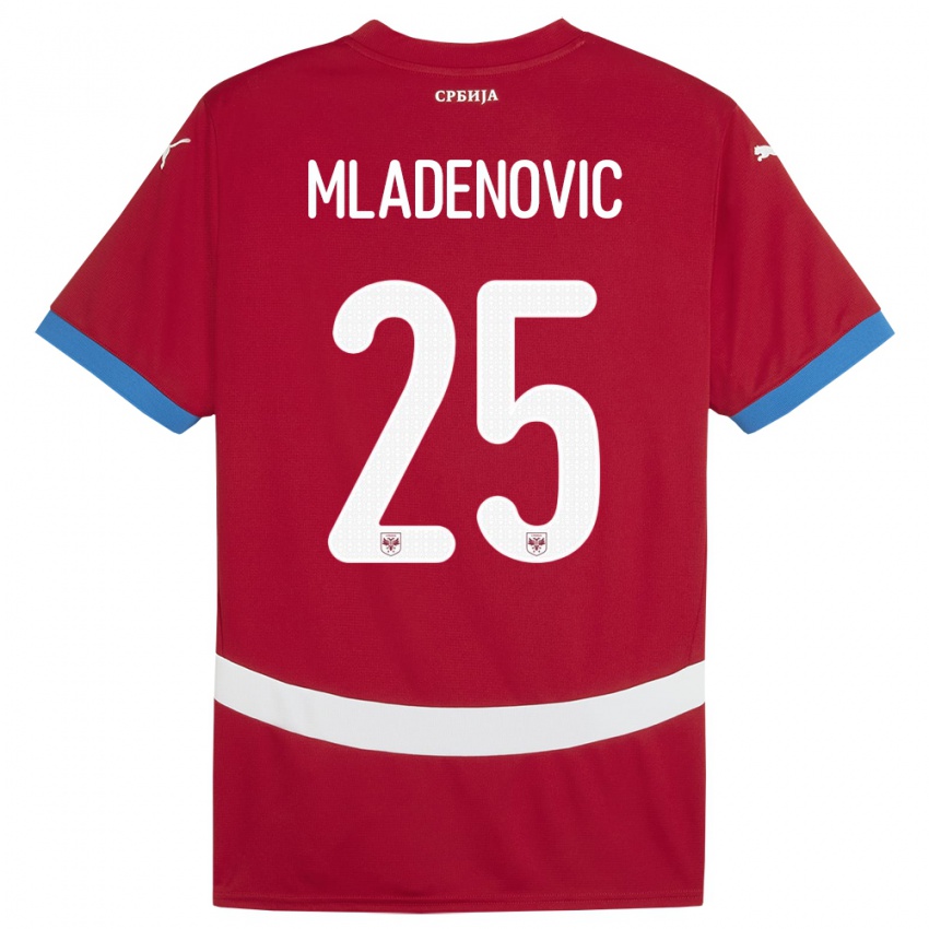 Dětské Srbsko Filip Mladenovic #25 Červené Domů Hráčské Dresy 24-26 Dres