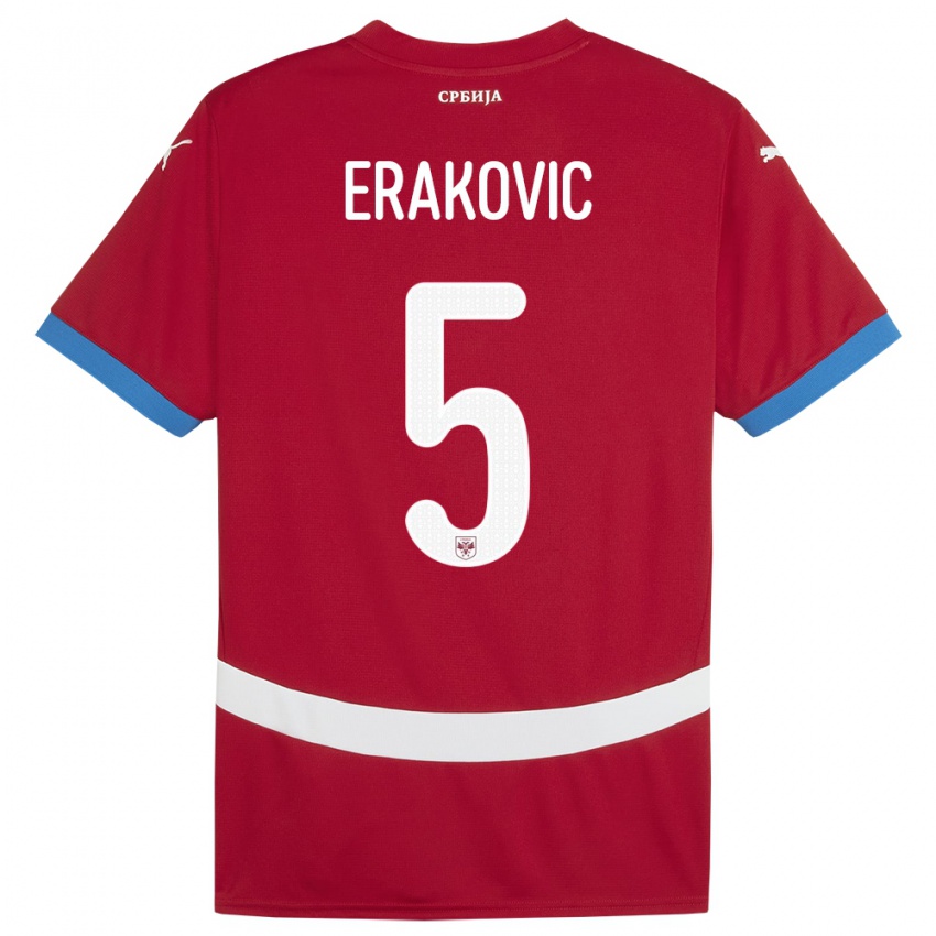 Dětské Srbsko Strahinja Erakovic #5 Červené Domů Hráčské Dresy 24-26 Dres