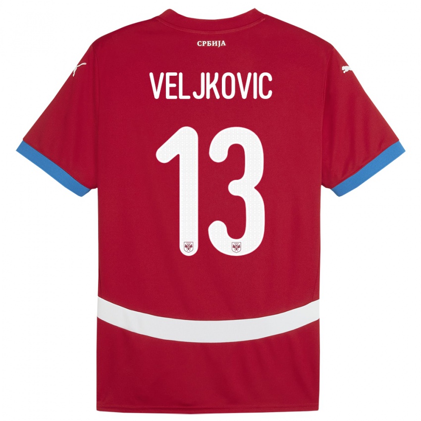 Dětské Srbsko Milos Veljkovic #13 Červené Domů Hráčské Dresy 24-26 Dres