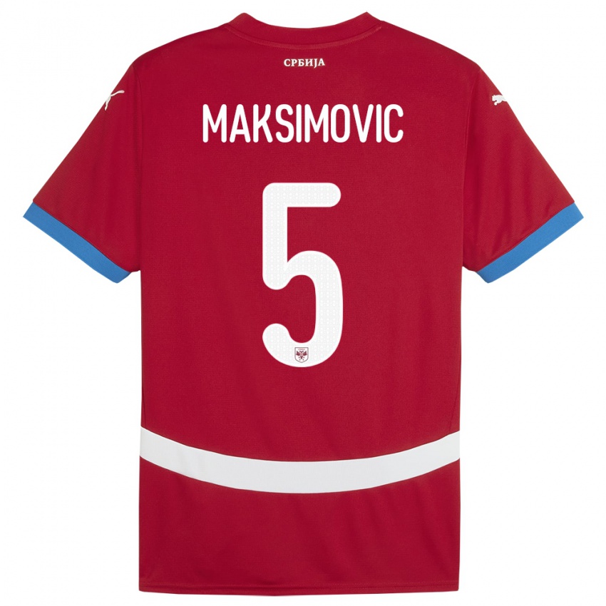 Dětské Srbsko Nemanja Maksimovic #5 Červené Domů Hráčské Dresy 24-26 Dres