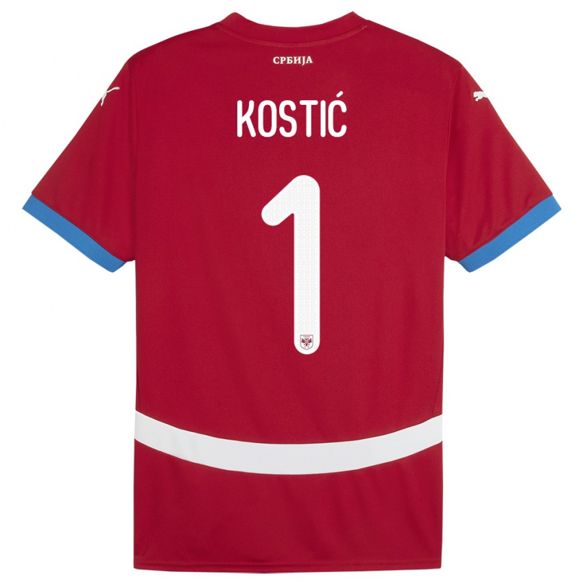 Dětské Srbsko Milica Kostic #1 Červené Domů Hráčské Dresy 24-26 Dres