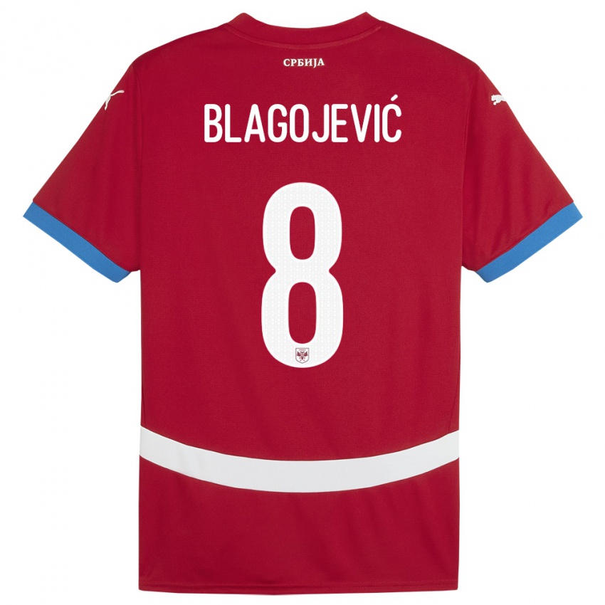 Dětské Srbsko Dina Blagojevic #8 Červené Domů Hráčské Dresy 24-26 Dres