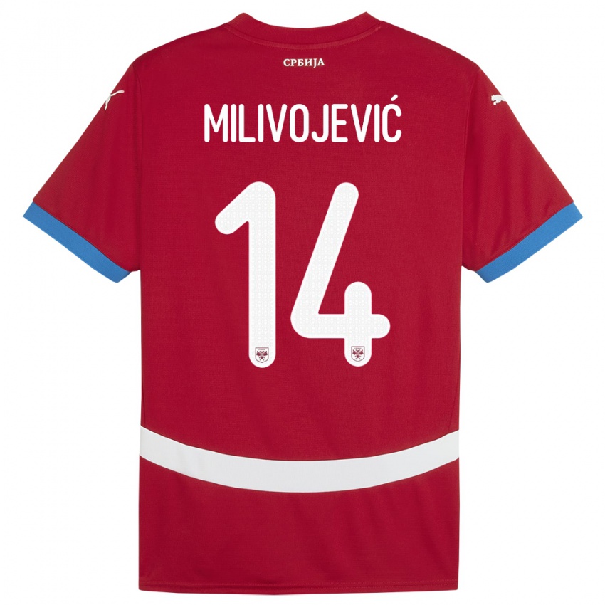 Dětské Srbsko Vesna Milivojevic #14 Červené Domů Hráčské Dresy 24-26 Dres