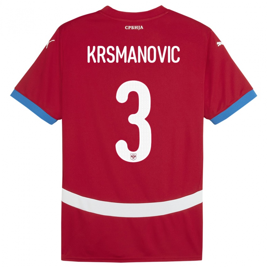 Dětské Srbsko Nemanja Krsmanovic #3 Červené Domů Hráčské Dresy 24-26 Dres