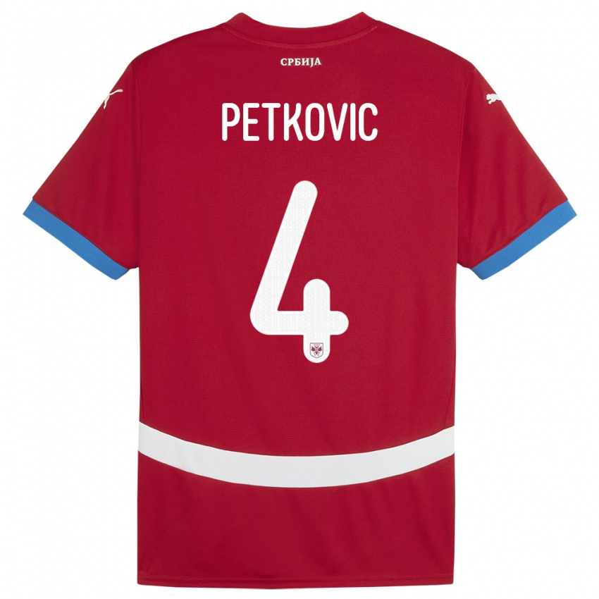 Dětské Srbsko Nikola Petkovic #4 Červené Domů Hráčské Dresy 24-26 Dres