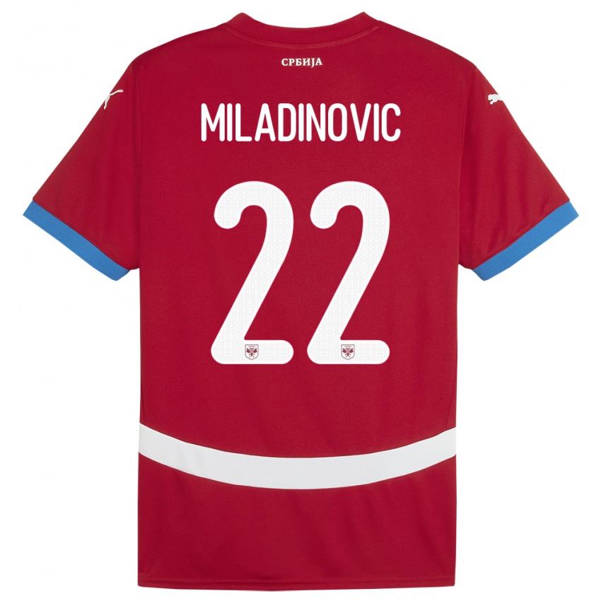 Dětské Srbsko Igor Miladinovic #22 Červené Domů Hráčské Dresy 24-26 Dres