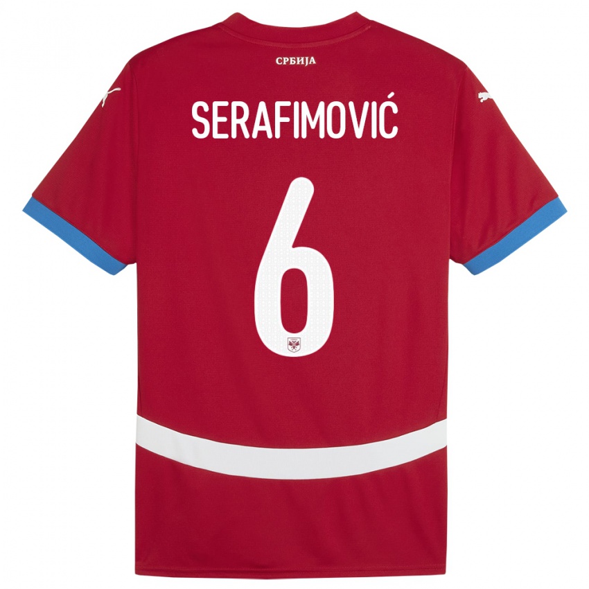 Dětské Srbsko Vojin Serafimovic #6 Červené Domů Hráčské Dresy 24-26 Dres