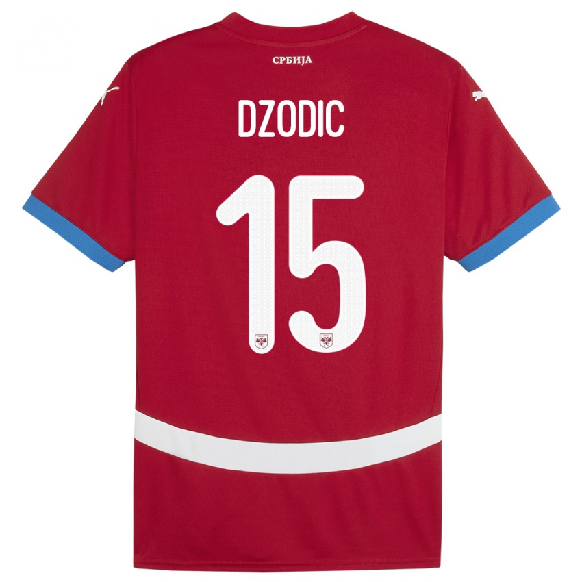 Dětské Srbsko Stefan Dzodic #15 Červené Domů Hráčské Dresy 24-26 Dres