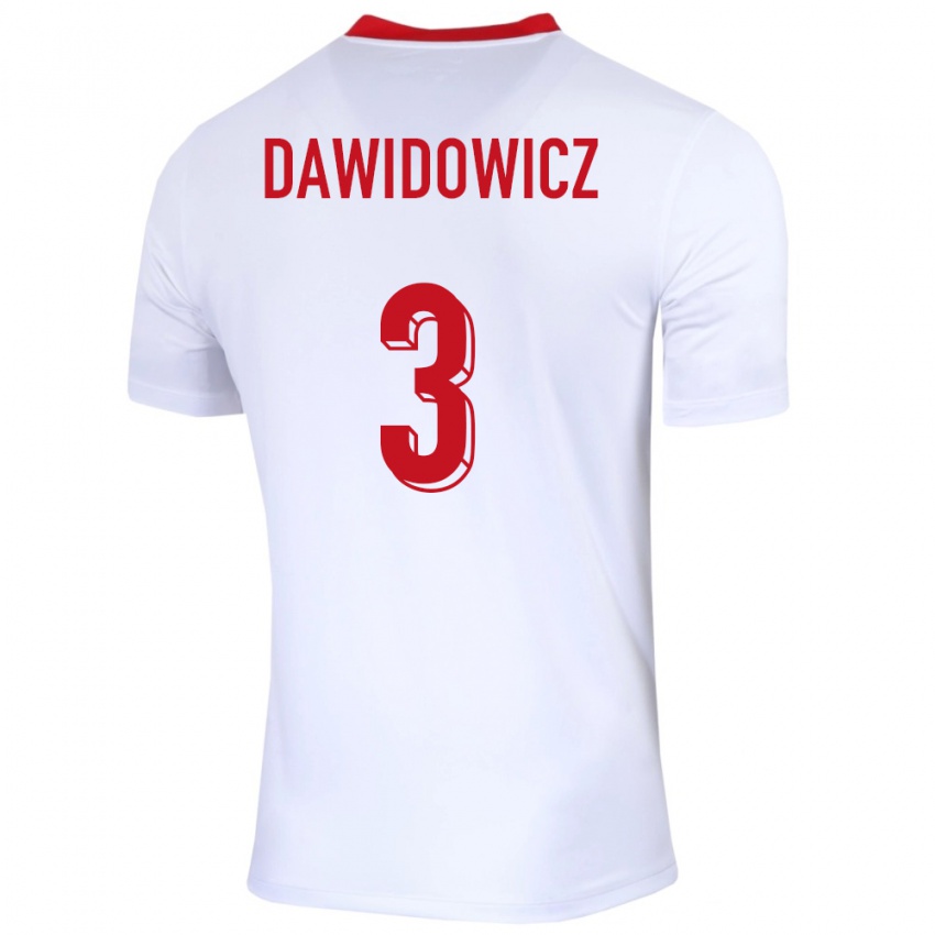 Dětské Polsko Pawel Dawidowicz #3 Bílý Domů Hráčské Dresy 24-26 Dres