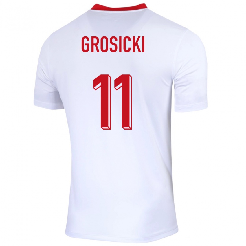 Dětské Polsko Kamil Grosicki #11 Bílý Domů Hráčské Dresy 24-26 Dres