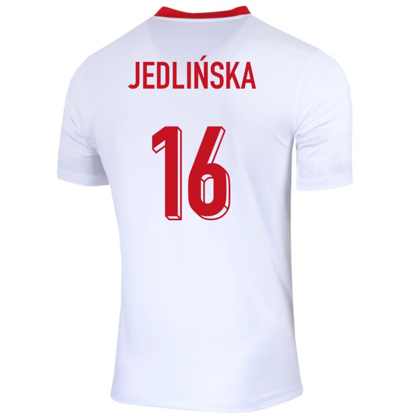 Dětské Polsko Klaudia Jedlinska #16 Bílý Domů Hráčské Dresy 24-26 Dres