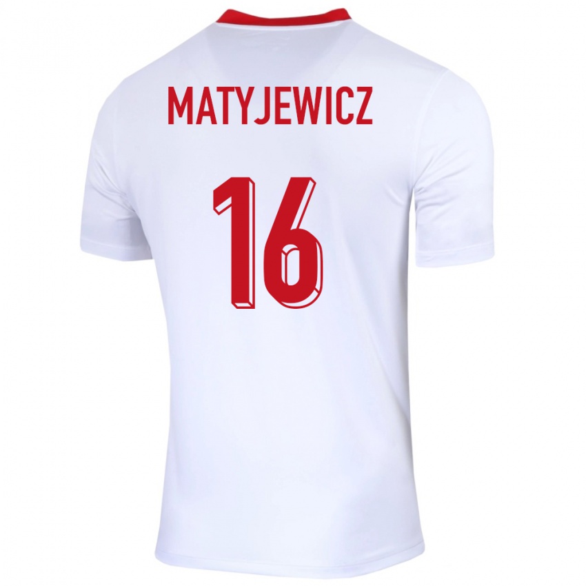 Dětské Polsko Wiktor Matyjewicz #16 Bílý Domů Hráčské Dresy 24-26 Dres