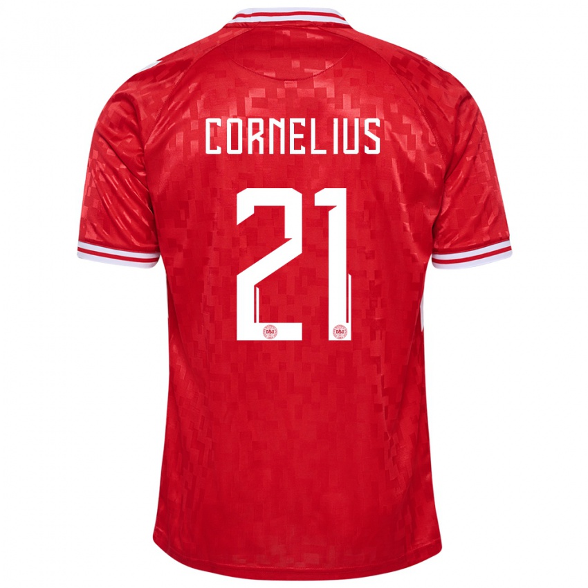 Dětské Dánsko Andreas Cornelius #21 Červené Domů Hráčské Dresy 24-26 Dres