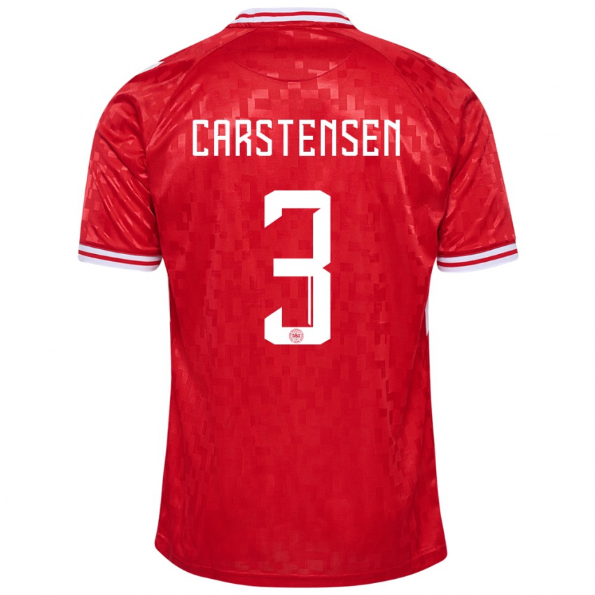 Dětské Dánsko Rasmus Carstensen #3 Červené Domů Hráčské Dresy 24-26 Dres