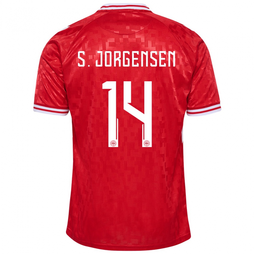 Dětské Dánsko Sebastian Jorgensen #14 Červené Domů Hráčské Dresy 24-26 Dres