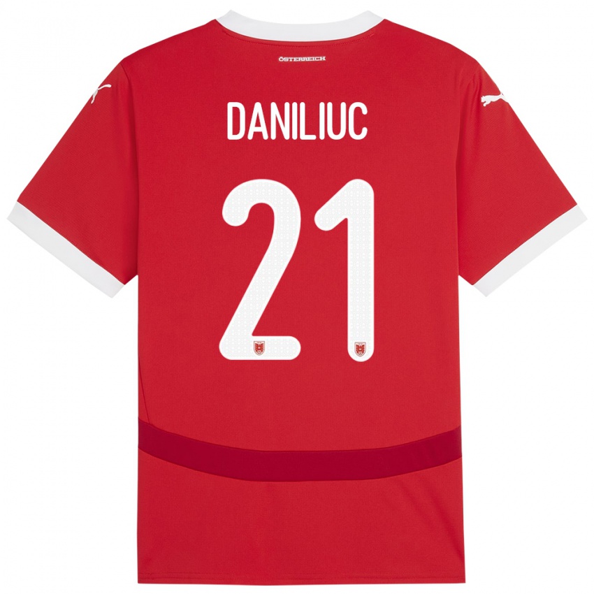 Dětské Rakousko Flavius Daniliuc #21 Červené Domů Hráčské Dresy 24-26 Dres