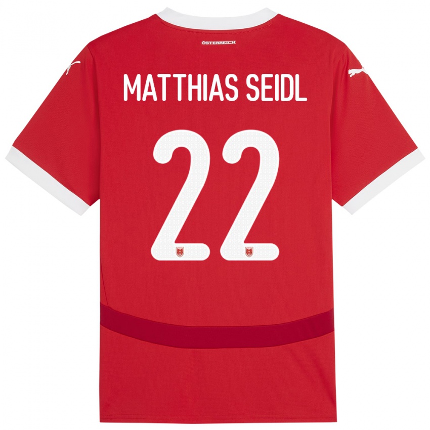 Dětské Rakousko Matthias Seidl #22 Červené Domů Hráčské Dresy 24-26 Dres