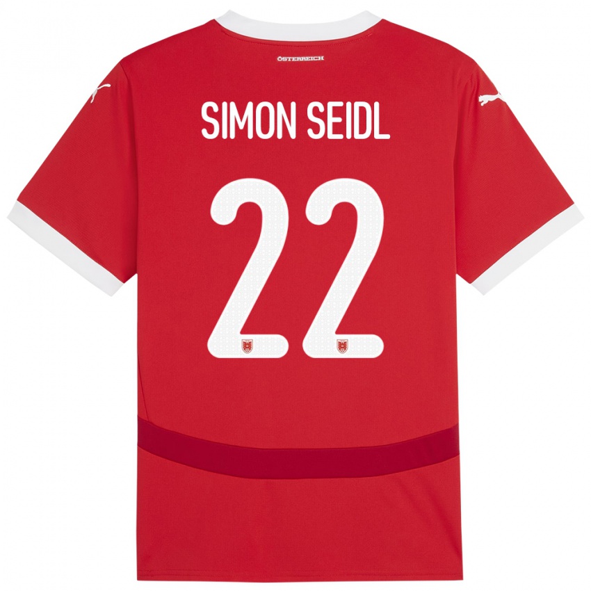 Dětské Rakousko Simon Seidl #22 Červené Domů Hráčské Dresy 24-26 Dres